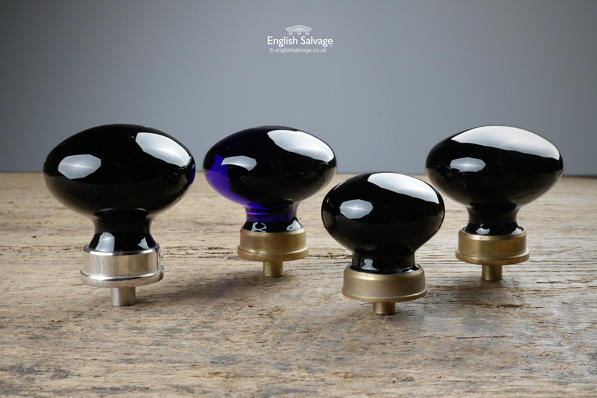 Glass brass / nickel knobs (black/blue)