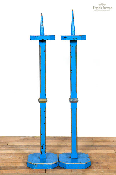 Gothic style blue wooden candlesticks 
