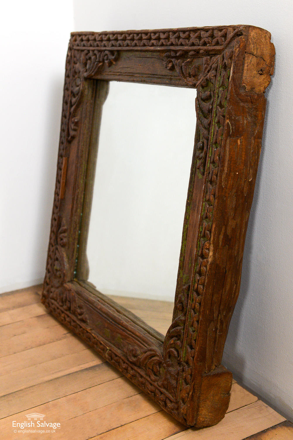 Hand Carved Wooden Framed Mirror, Antique Wooden Frame Mirror