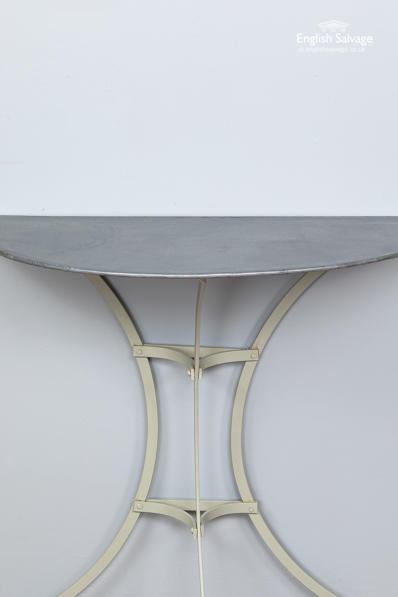 Handmade zinc topped half moon metal table