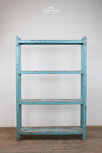 Hardwood blue painted tall four shelf unit