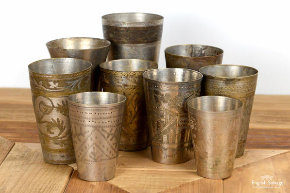 Highly decorative Indian brass lassi cups