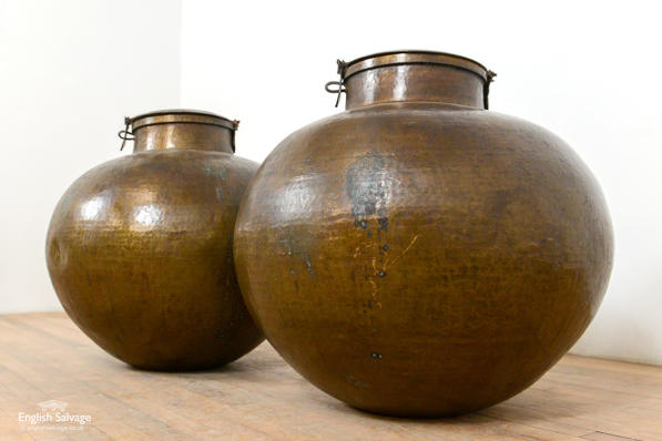 Huge bulb shaped lidded copper vessels / pots