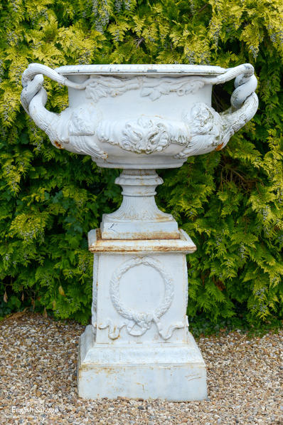 Huge cast iron tazza urn with pedestal