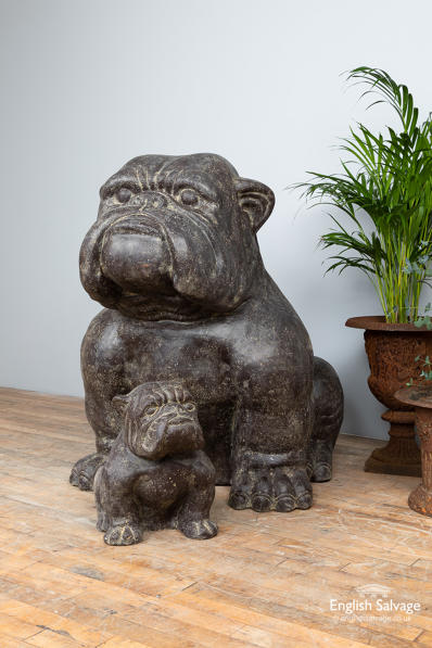 Imposing cast stone bulldog statues