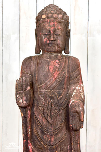 Impressive antique wood carved statue Buddha