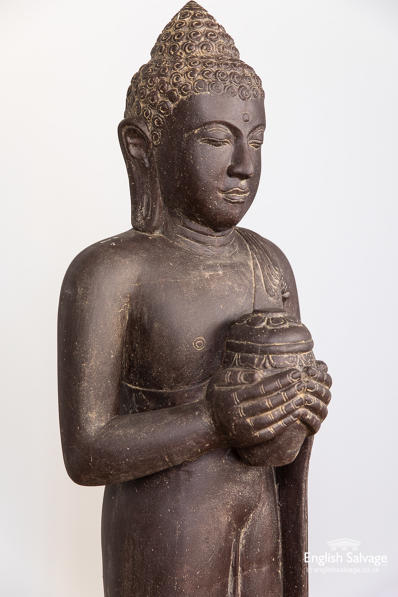 Impressive cast stone standing Buddha