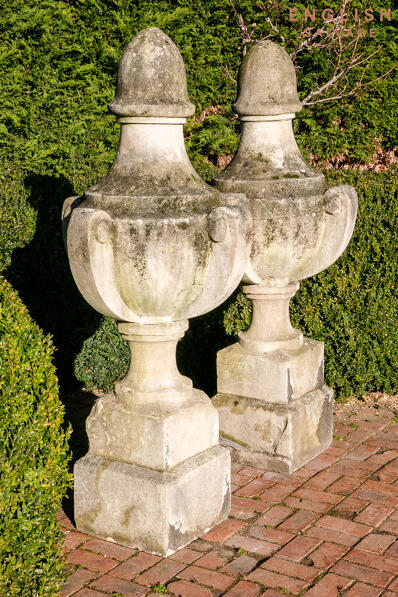 Impressive pair of antique Bath stone finials
