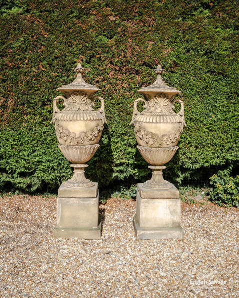 Impressive pair of Swedish style garden urns 