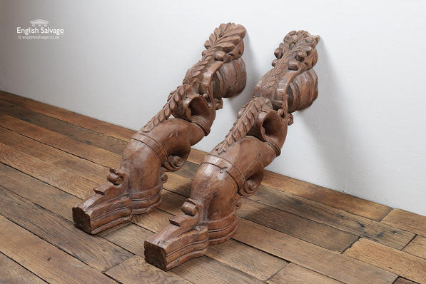 Indian style ornate teak carved corbels