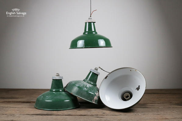 Industrial Vintage Green Enamel Pendant Light