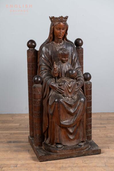 Large antique virgin and child figure