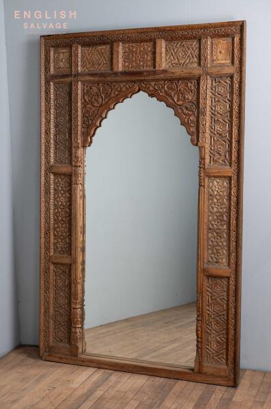 Large carved Indian arch mirror