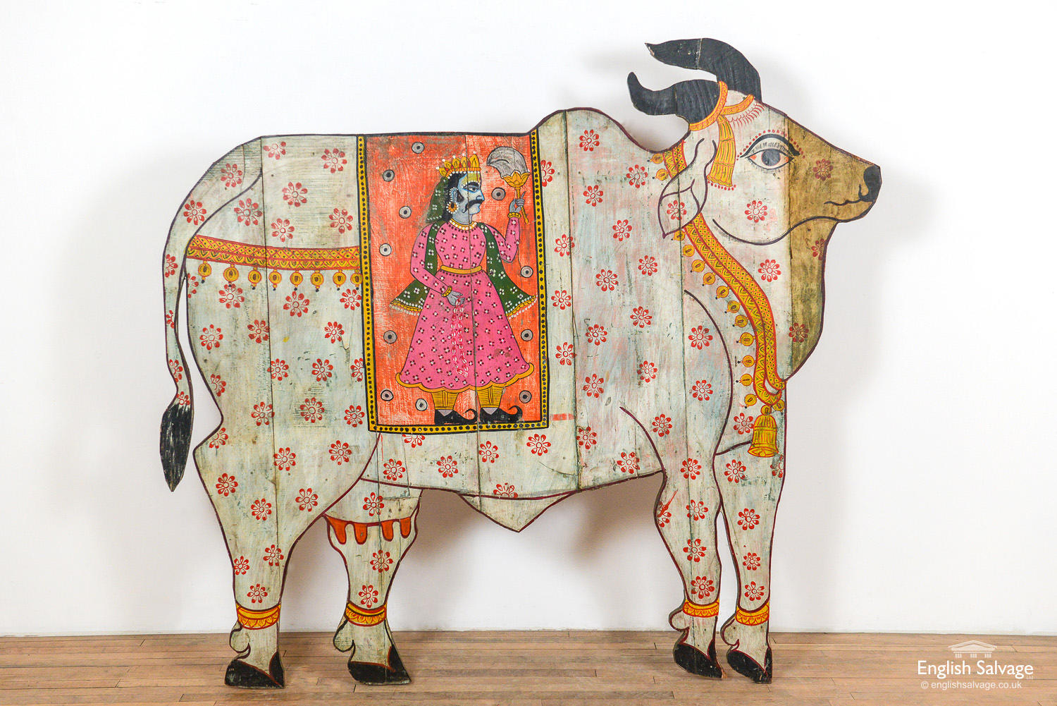 Large old Nandi cow painting on teak