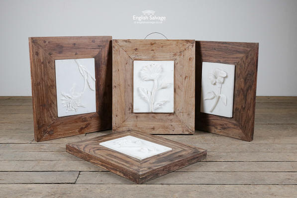 Marble plaques with flowers hardwood frames 