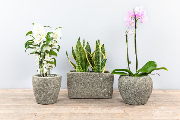 Modernist carved volcanic stone planters