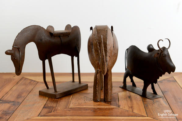 Naive style iron horse cow elephant figures