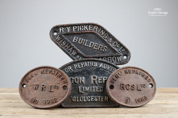 Old iron railway engine plaques / plates
