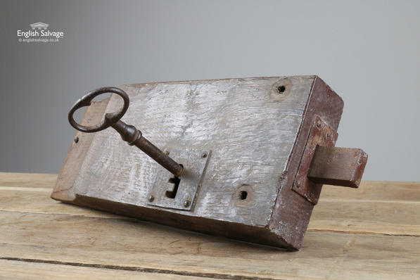 Old rustic oak lock and working key