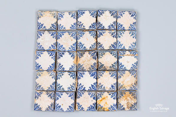 Old set of small Spanish ceramic tiles