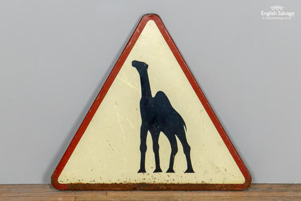 Original triangular camels ahead road sign 