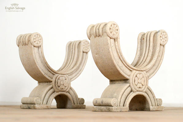 Ornately carved sandstone coffee table legs