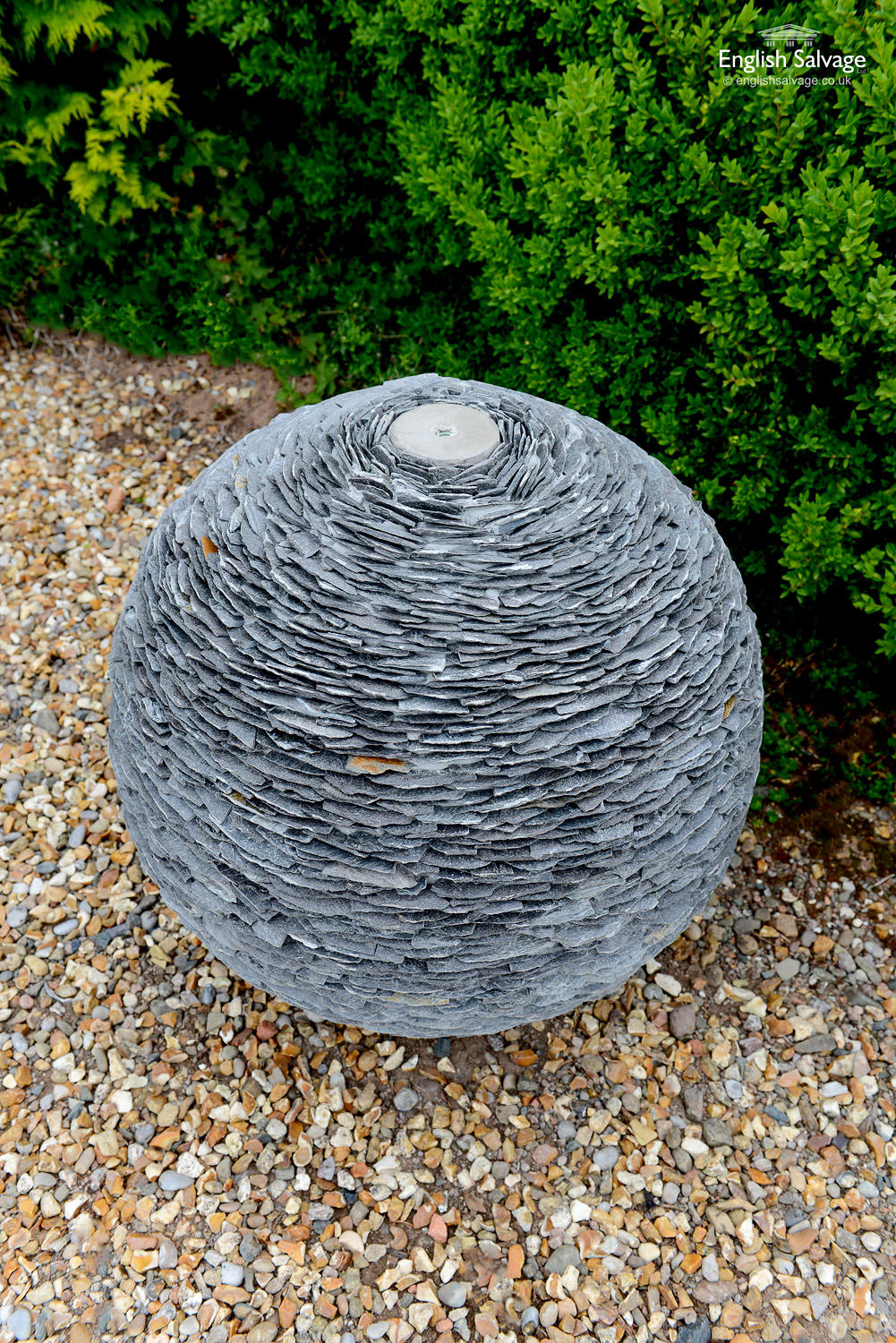 Outdoor slate sphere water feature