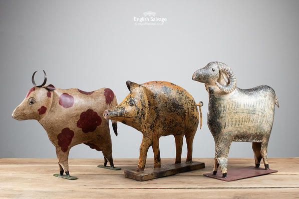 Painted metal farm animal figures