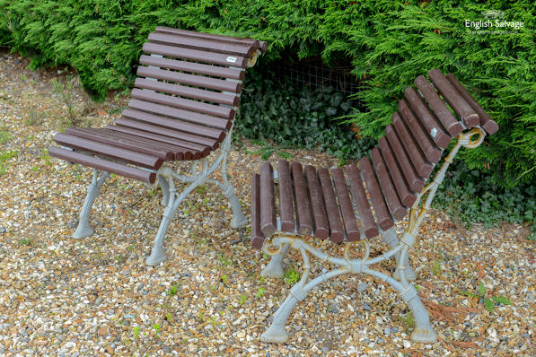 Pair Of Benito Cast Iron Garden Chairs, Wooden Slat Garden Furniture