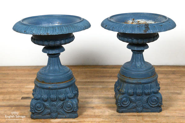 Pair of blue Victorian tazza urns