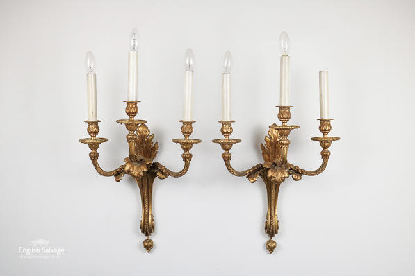 Pair of large three arm ormolu wall lights