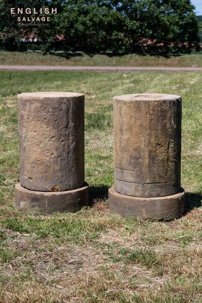 Pair of massive stone column pedestals