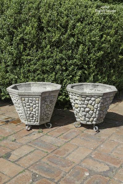 Pair of octagonal pebble style planters