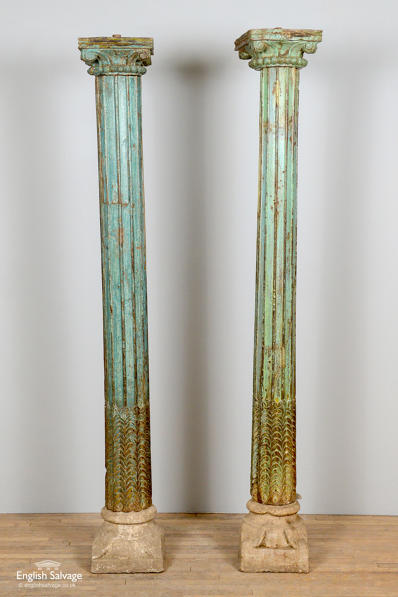 Pair of reclaimed teal painted teak pillars