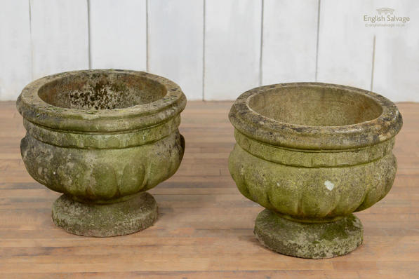 Pair of reconstituted stone campana urns