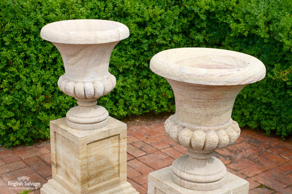Pair of sandstone campana urns 