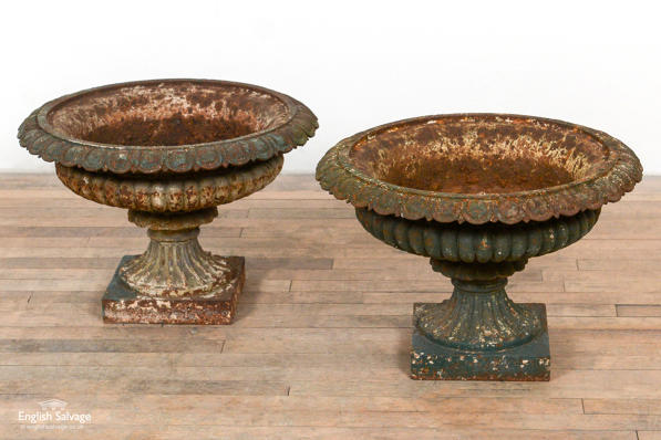Pair of Victorian cast iron urns