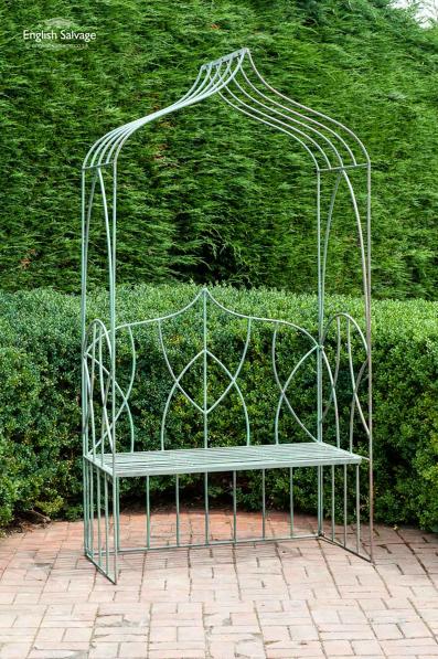 Pale green gothic arch seat / garden arbour 