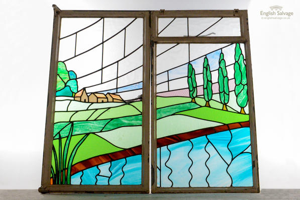 Picturesque art deco stained glass window