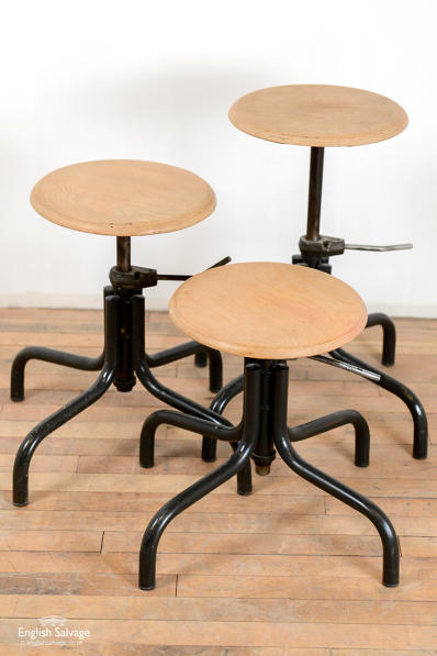 Polish winding stools in steel and hardwood