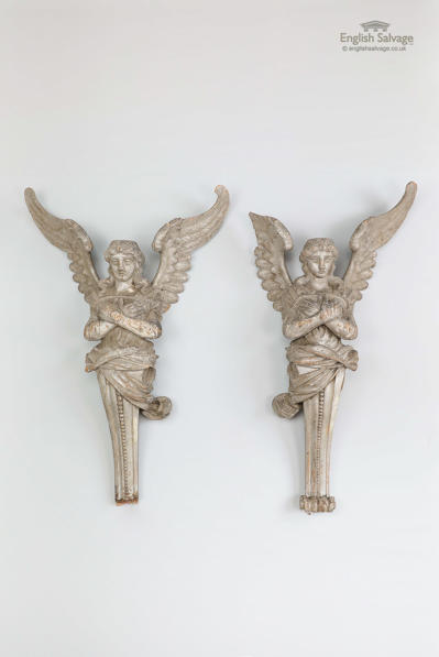 Rare 18th century pair of carved angels