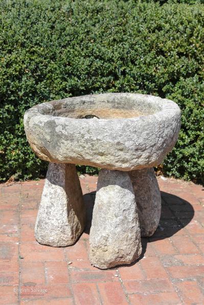 Rare antique stone trough & stone tripod base
