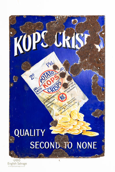 Rare enamel sign for Kops Crisps