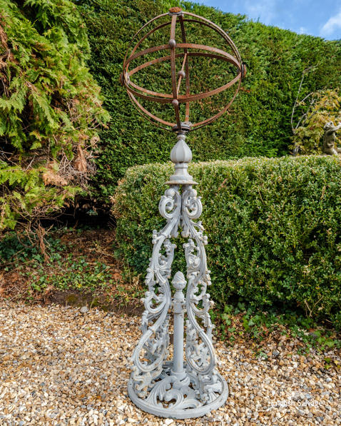 Reclaimed armillary sphere on ornate stand
