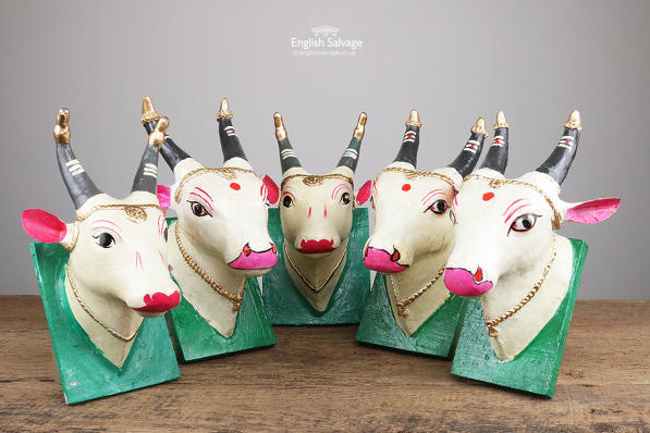 Reclaimed Colourful Cow Heads Indian Art