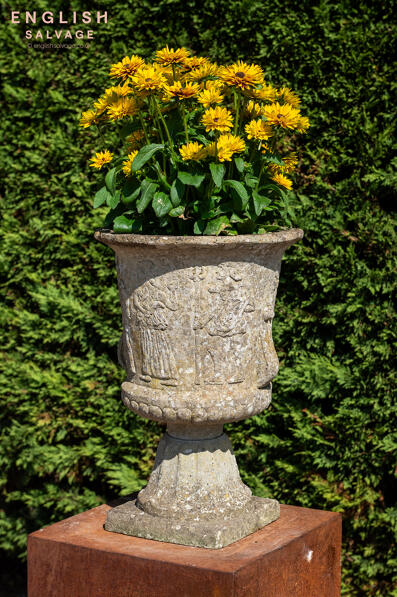 Reclaimed composite stone urn