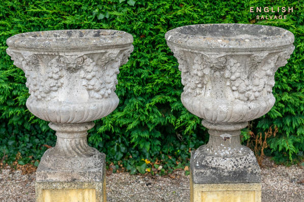 Reclaimed composition stone garland urns