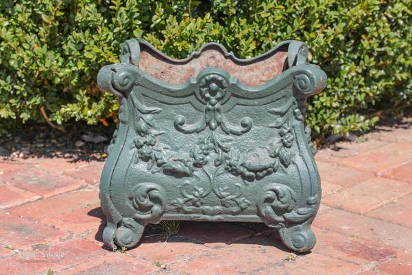 Reclaimed French green cast iron jardiniere 