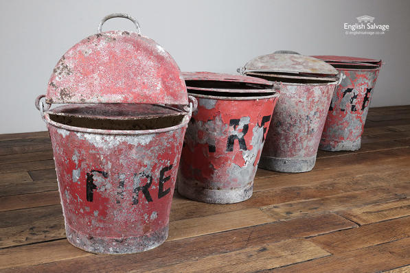 Reclaimed Galvanised Fire Buckets with Lids