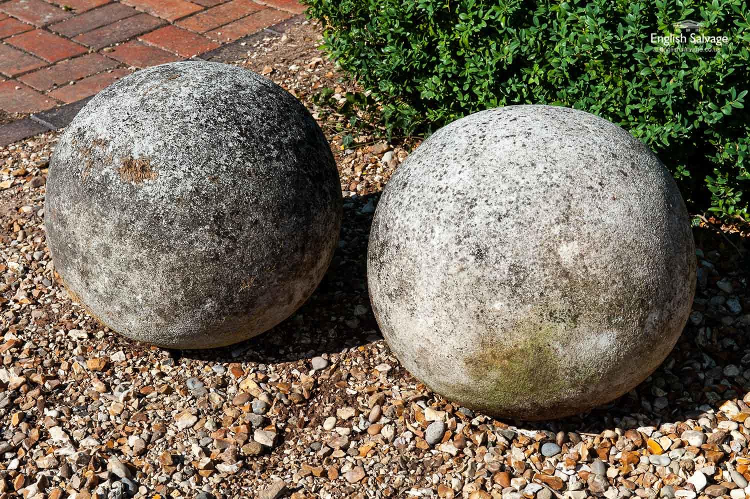 Reclaimed garden spheres in composition stone